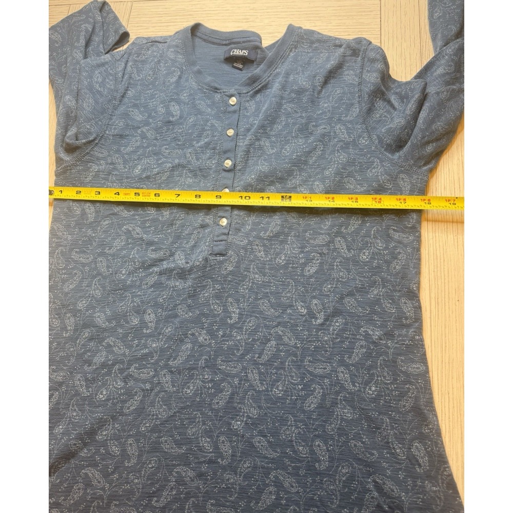 Chaps Women's Sz. M Navy Paisley‎ Print Long Sleeve Henley Shirt 100% Cotton - Picture 4 of 9